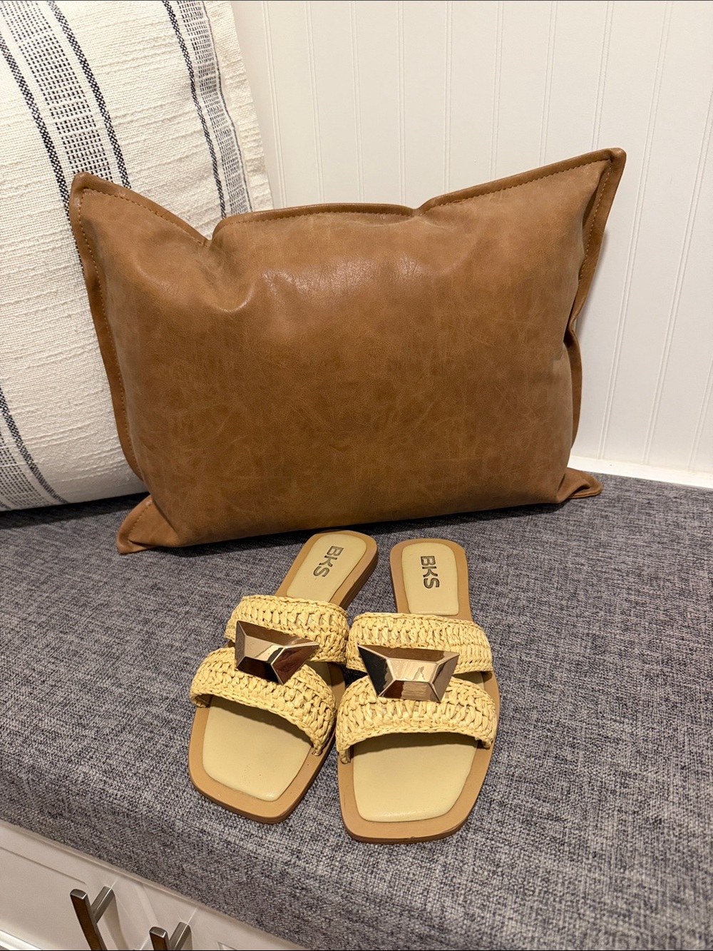 Bakers Yellow Braided Slide Sandals with Gold Accent